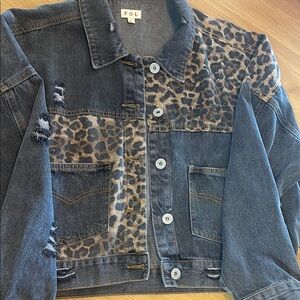 POL Blue and Leopard Denim Jacket